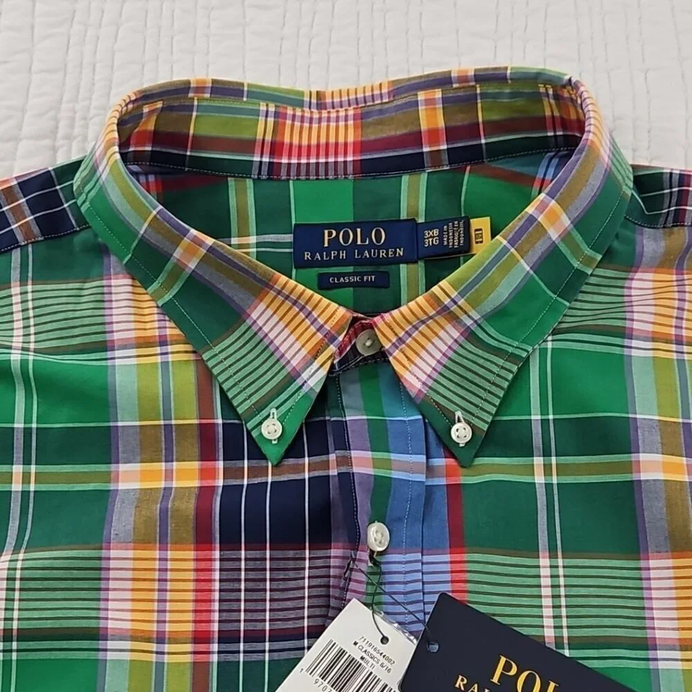 NEW Polo Ralph Lauren Classic Twill Shirt 3XB Green Plaid Blue Pony NWT MSRP$125